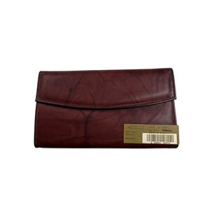 Amity Leather Secretarial Clutch Wallet Bordeaux Driftwood Cowhide‎ Made in USA